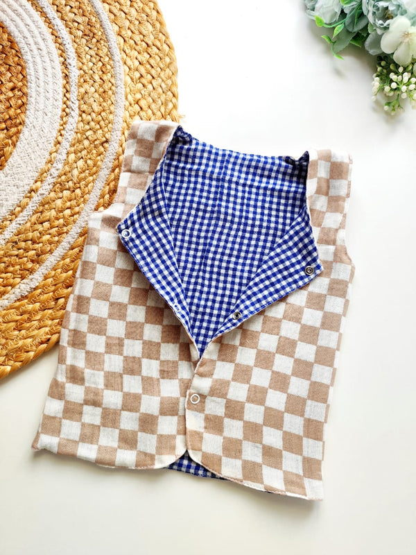 Muslin Reversible Jabla - Beige & Blue Checks