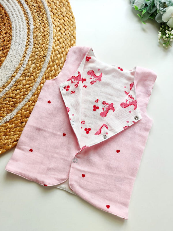 Muslin Reversible Jabla - Pink Dino