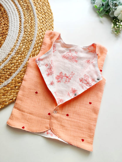 Muslin Reversible Jabla - Peach Bunny Garden