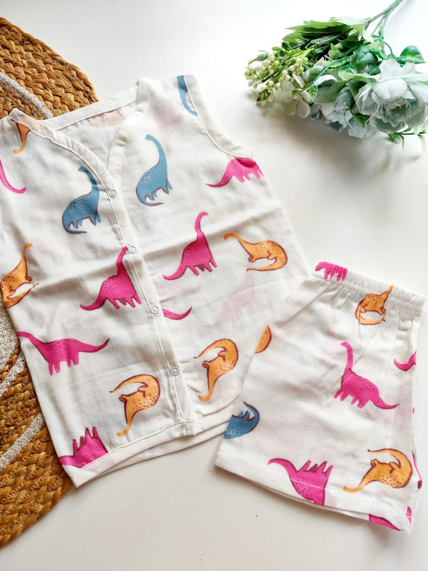 Muslin Co Ord - Colorful Dinosaurs