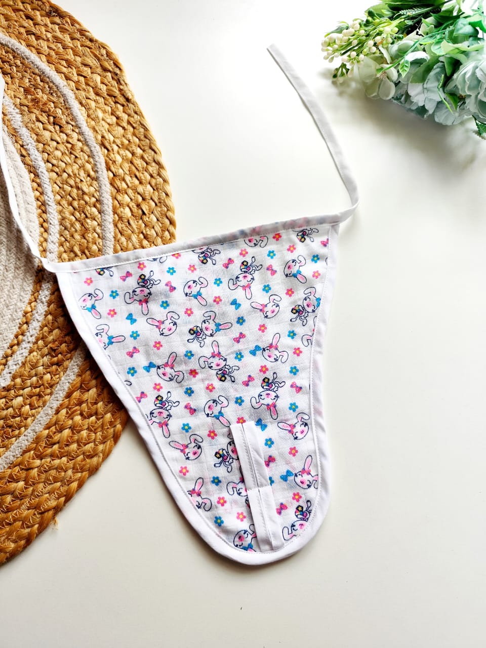 White 5 layered Muslin Nappy - Playful Bunnies