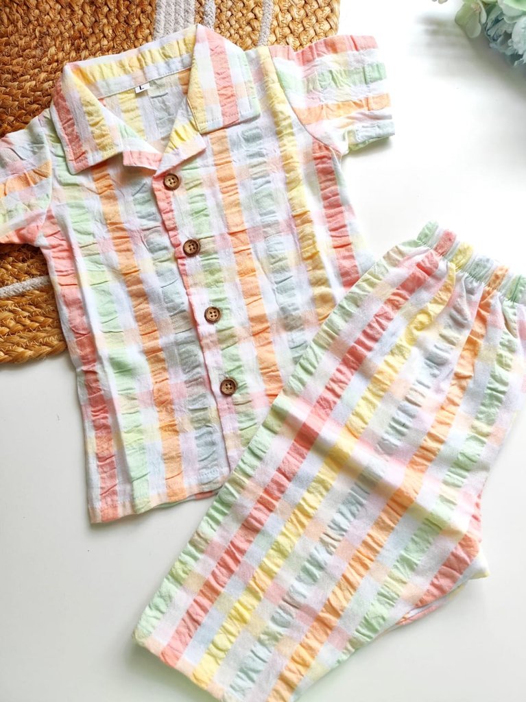 Cotton SeerSucker Collared Co Ord Sets - Multicolour