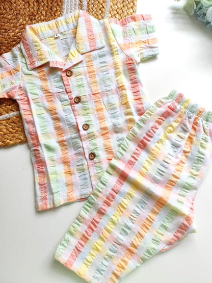 Cotton SeerSucker Collared Co Ord Sets - Multicolour