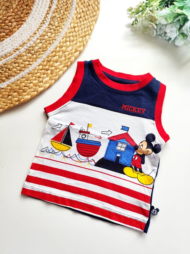 Kids Sleeveless Cotton Top - Mickey Mouse Nautical Stripe