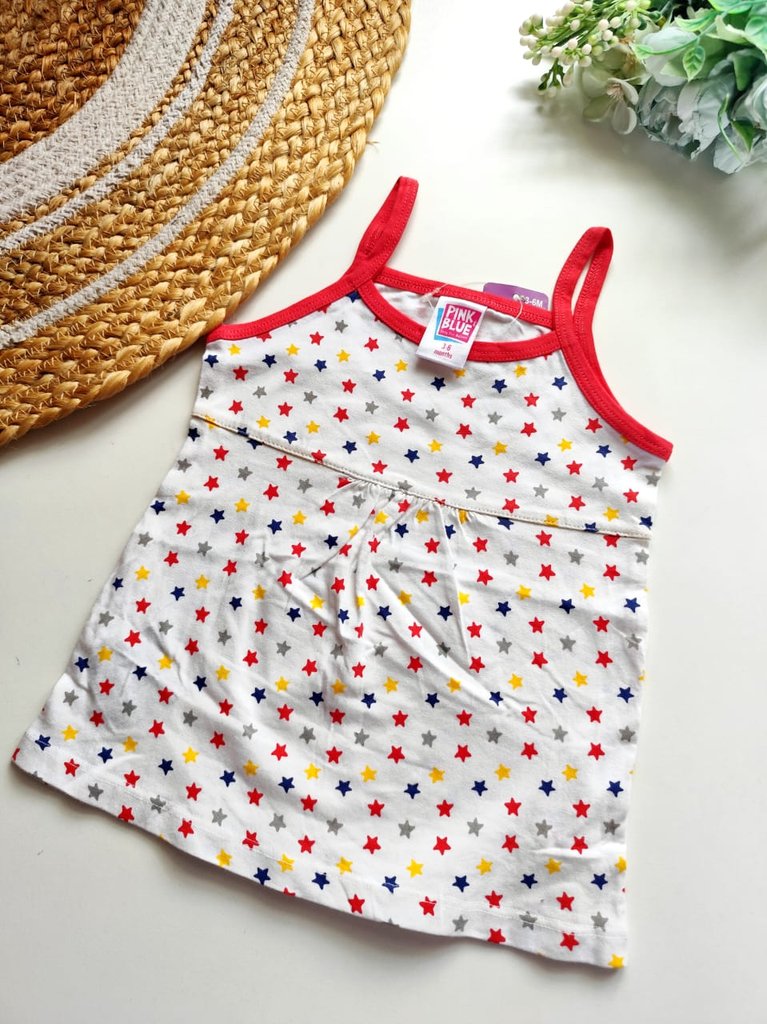 Kids Sleeveless Cotton Top - White Multi-Star Print