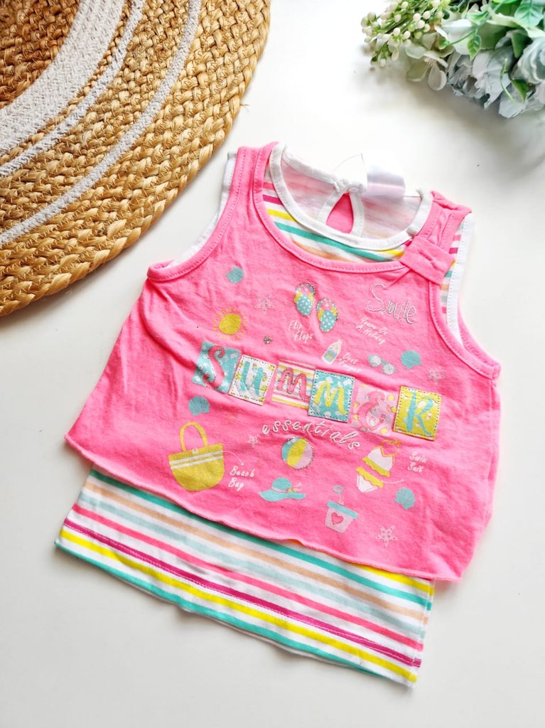 Kids Sleeveless Cotton Top - Pink Summer Essentials Print