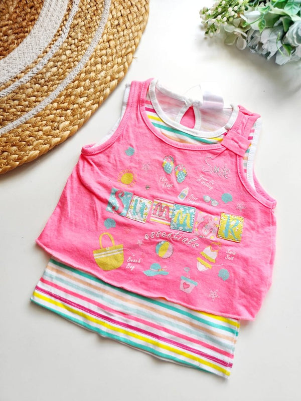 Kids Sleeveless Cotton Top - Pink Summer Essentials Print