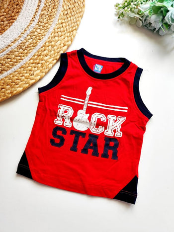 Kids Sleeveless Cotton Top - Red Rock Star Graphic