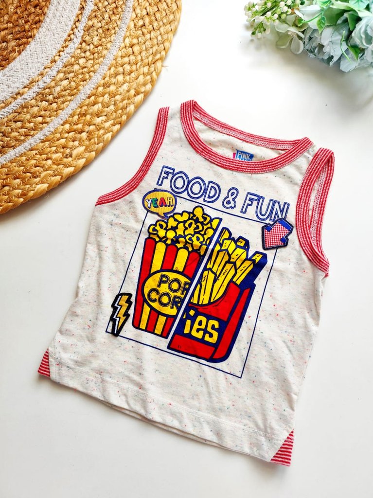 Kids Sleeveless Cotton Top - Food & Fun Print