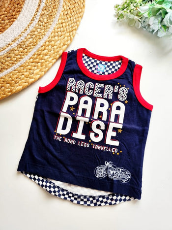 Kids Sleeveless Cotton Top - Navy Blue Racer's Paradise Print