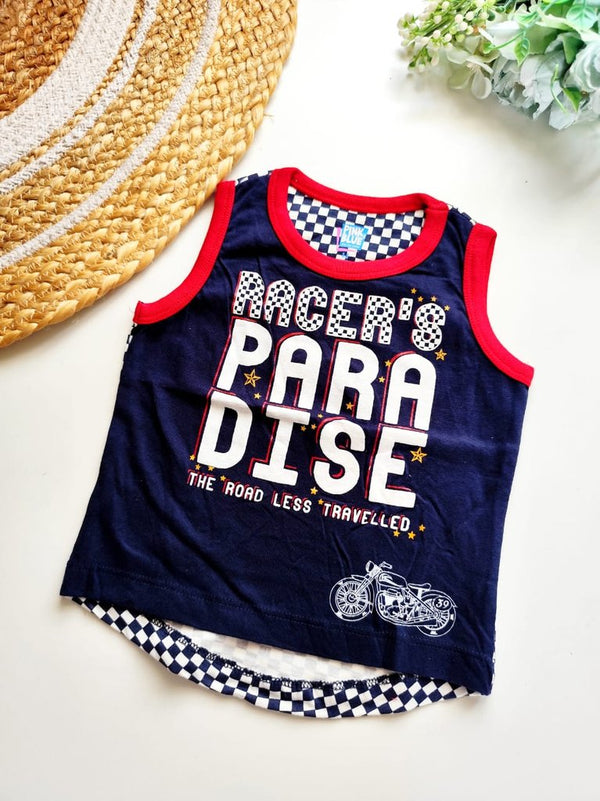 Kids Sleeveless Cotton Top - Navy Blue Racer's Paradise Print