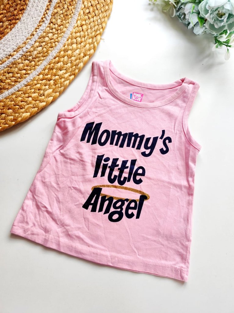 Kids Sleeveless Cotton Top - Pink Mommy's Little Angel Print