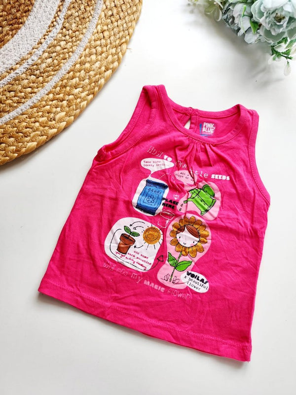 Kids Sleeveless Cotton Top - Hot Pink Magic Flower Print