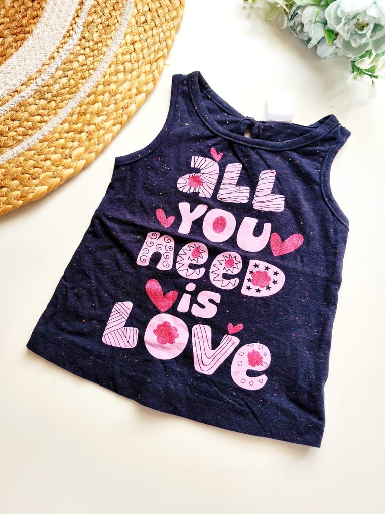 Kids Sleeveless Cotton Top - Navy All You Need Is Love Print