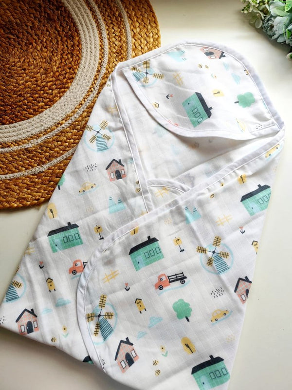 Muslin Hooded Towels - Farmhouse Village Print