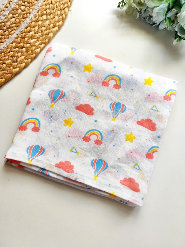Muslin Bath Towels - Rainbow & Hot Air Balloon Print