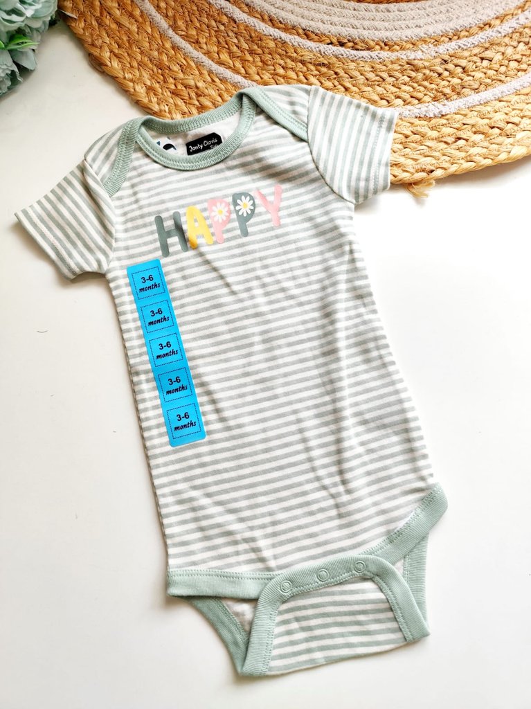 Onesies - Mint Green Striped 'Happy' Daisy Print