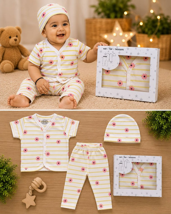 White and Yellow Striped Pink Floral