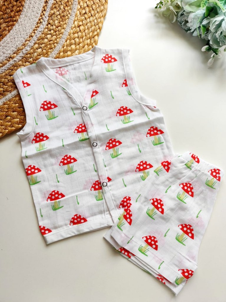 Muslin Sleeveless Co ord - Mushroom Print