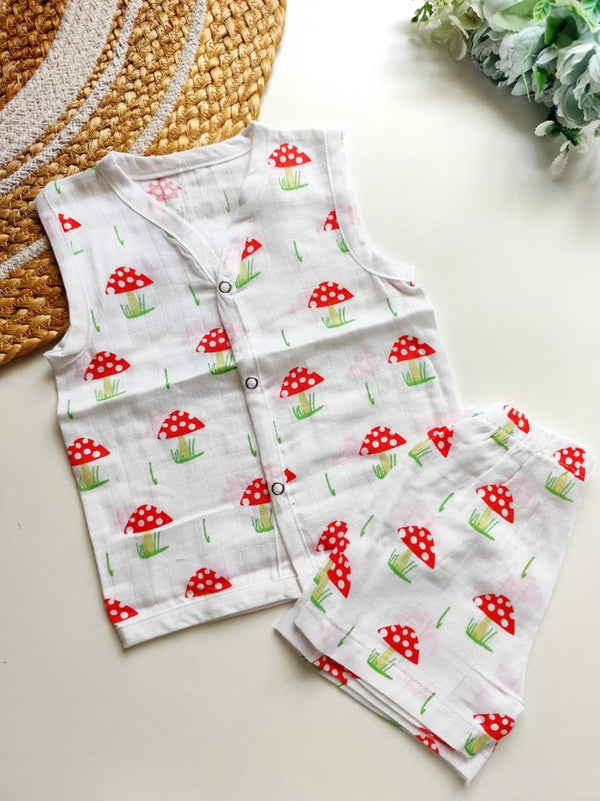 Muslin Sleeveless Co ord - Mushroom Print