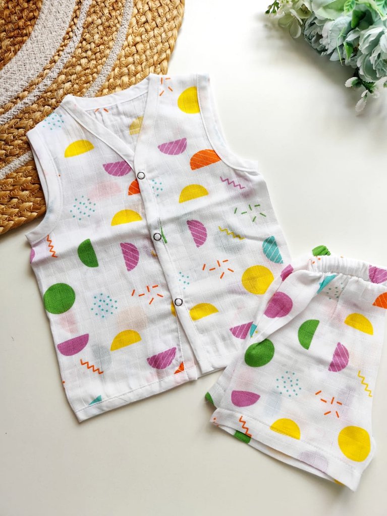 Muslin Sleeveless Co ord - Colorful Abstract Geometric Print
