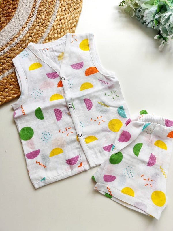 Muslin Sleeveless Co ord - Colorful Abstract Geometric Print