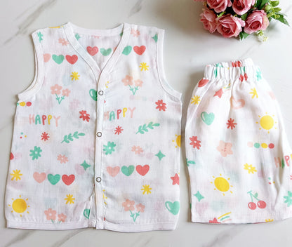 Muslin White Co-Ord Sets - Happy Heart Print - 6 - 9 M image