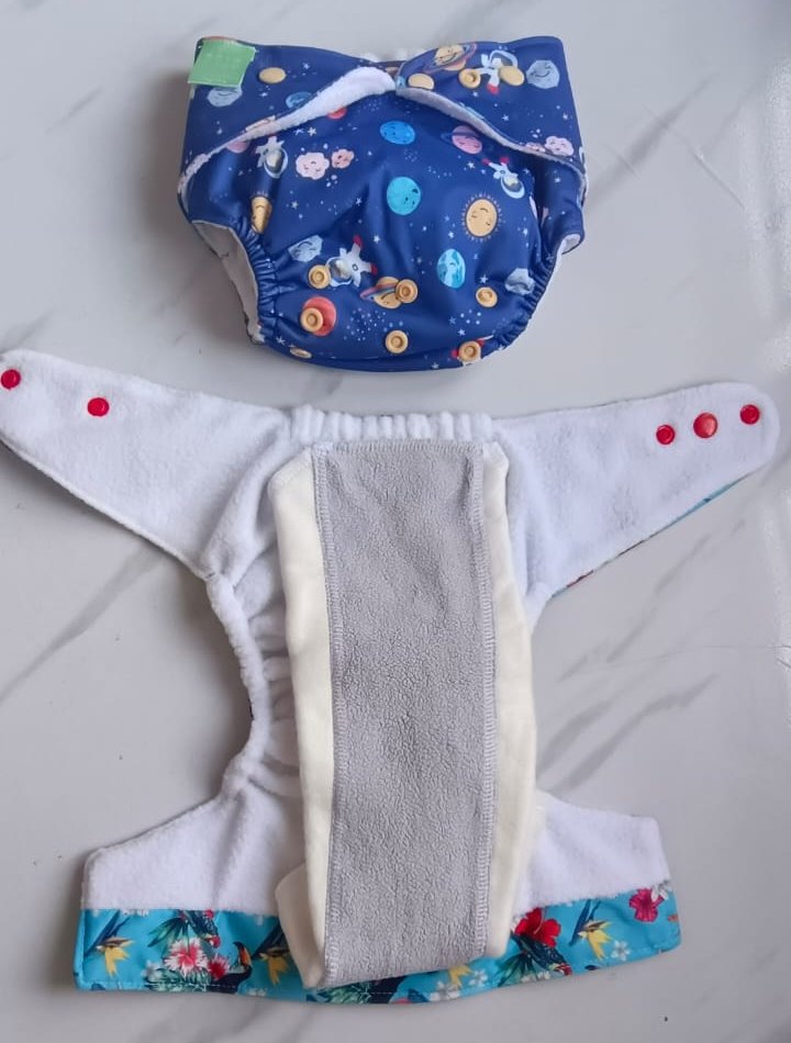 Bamboo Resuable Cloth Diaper - Floral Print (Good for long stay) (0 - 3 Years) image 1