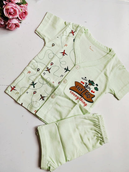 Unisex Cotton Top &amp; Bottom  Set - You can do Everything Print (0 - 3 Months) - Green, 0 - 3 M image