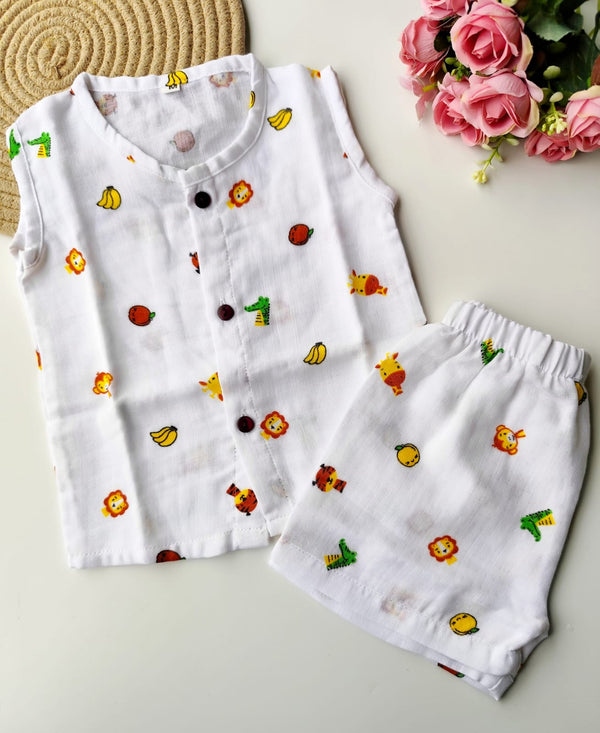 Muslin Sleeveless Co Ord Set - Lion