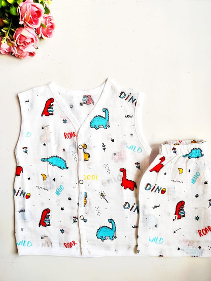 Muslin White Co-Ord Sets - Dino Print image 0