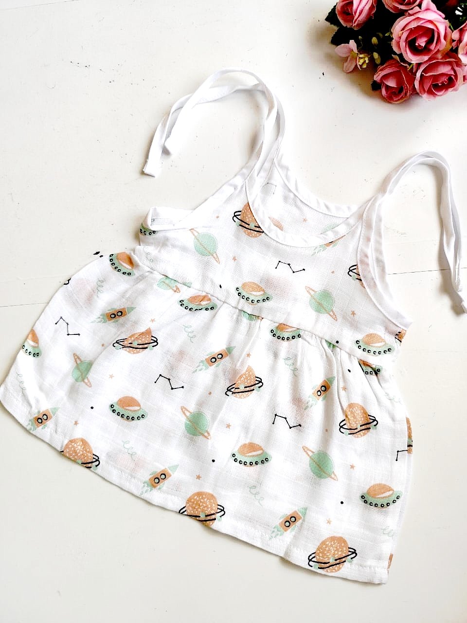Muslin Knot Frocks (0 - 3 Months) - Spaceship Print, 0 - 3 M image