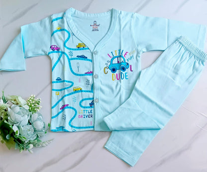 Unisex Cotton Night Suit - Lil Cool Dude Print - Blue, 0 - 6 M image