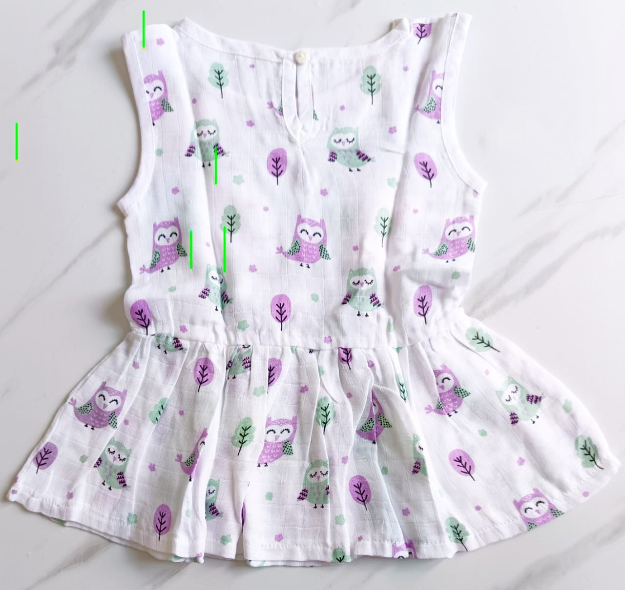 Muslin Back Button Frocks (0 - 6 Months) - Owl Print image