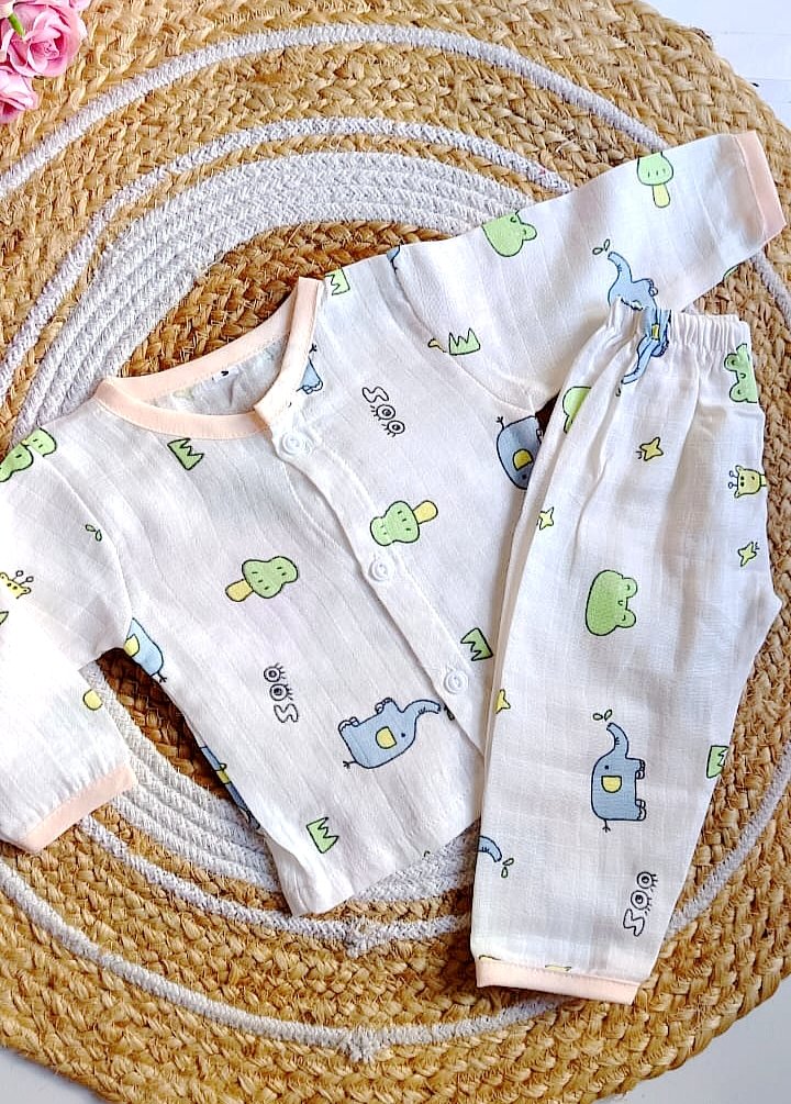 Colored Muslin Night Suits (Affordable Range) - Peach Shade - 0 - 3 M image