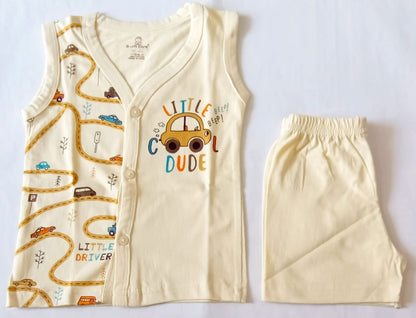 Unisex Cotton Sleeveless Jabla with Trouser Set - Cool Dude Print - Yellow, 18 - 24 M image