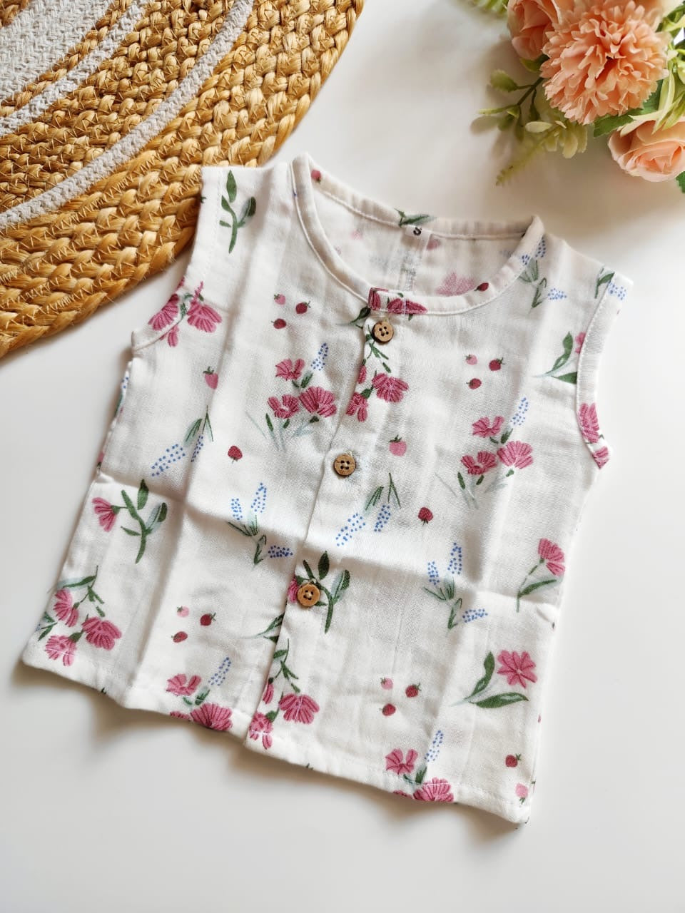 Muslin Jabla - Pink Floral