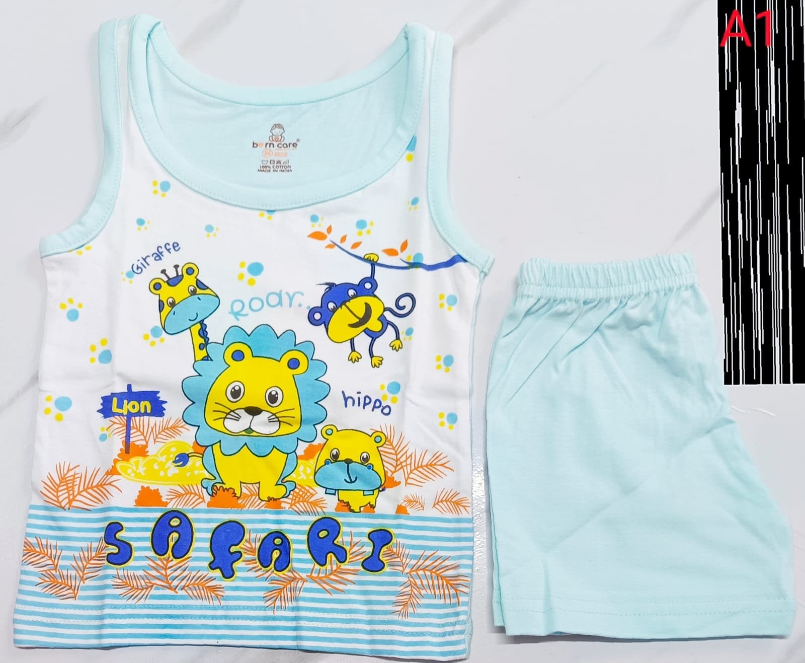 Cotton Jabla with Trouser Set - Animals Print - Blue, 6 - 12 M image