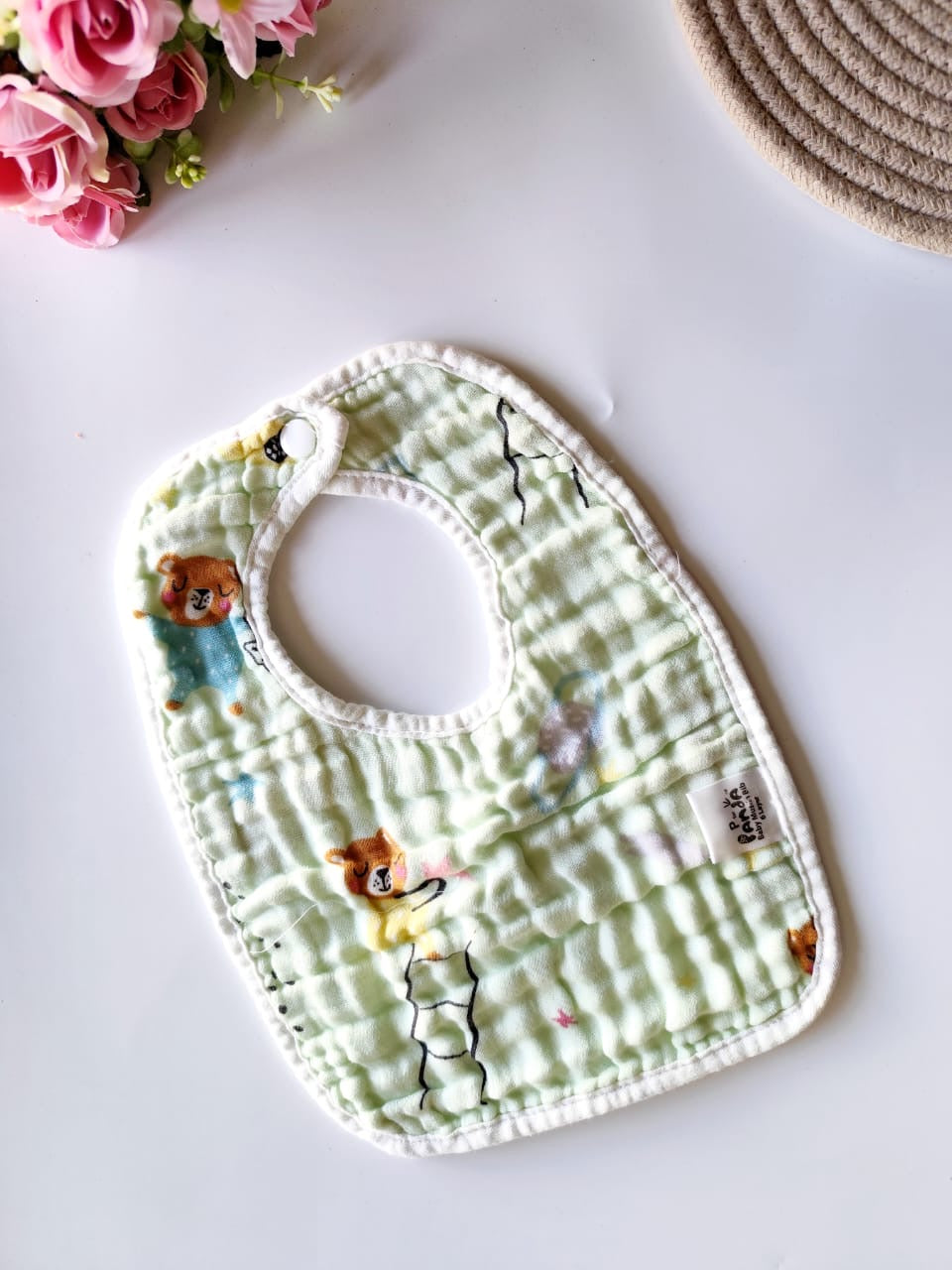 Muslin 6 Layered Crinkled Bib - Random Color/Print - Single pc