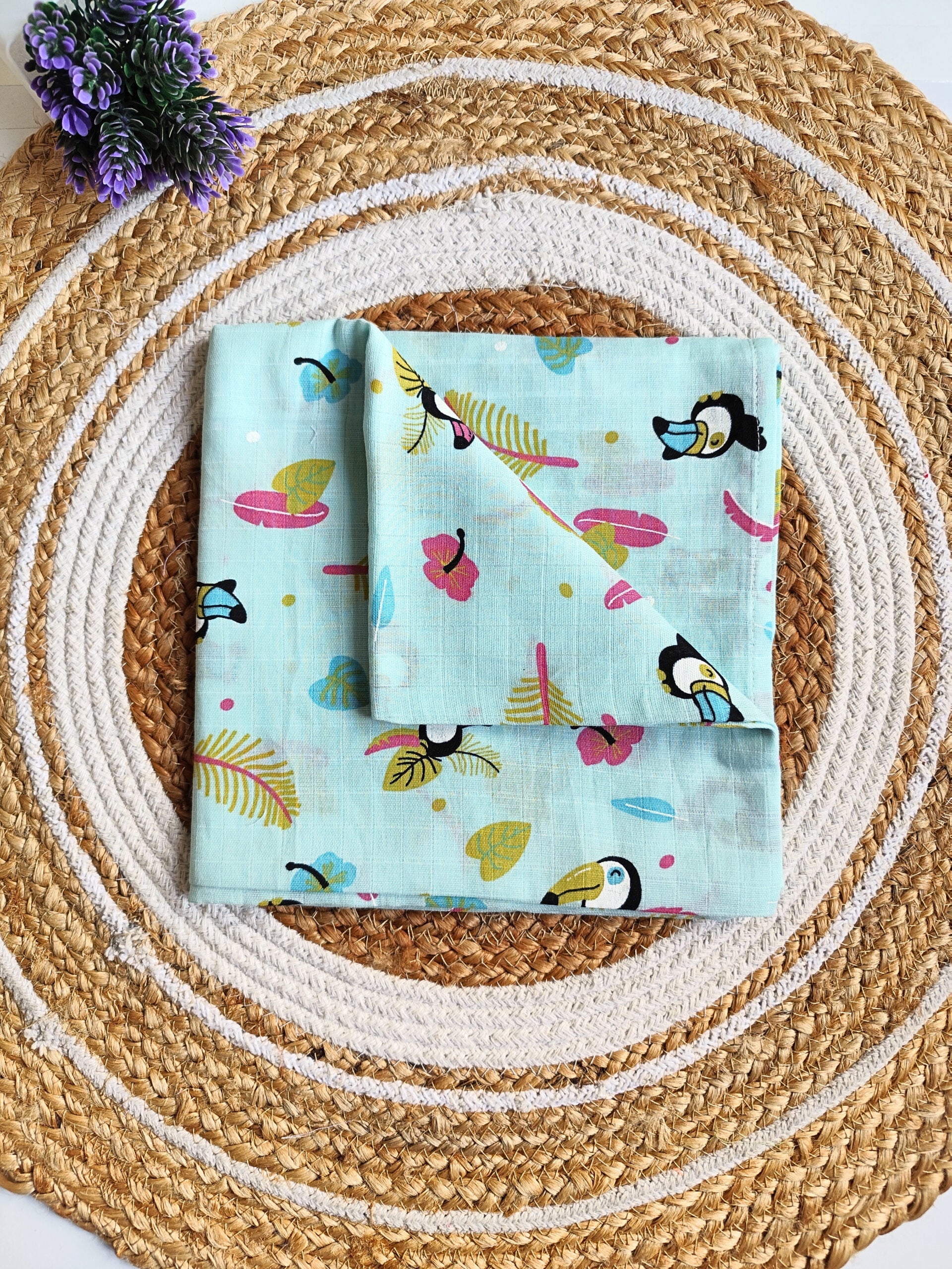 Muslin Colored Swaddle - Green Toucan Print image 0