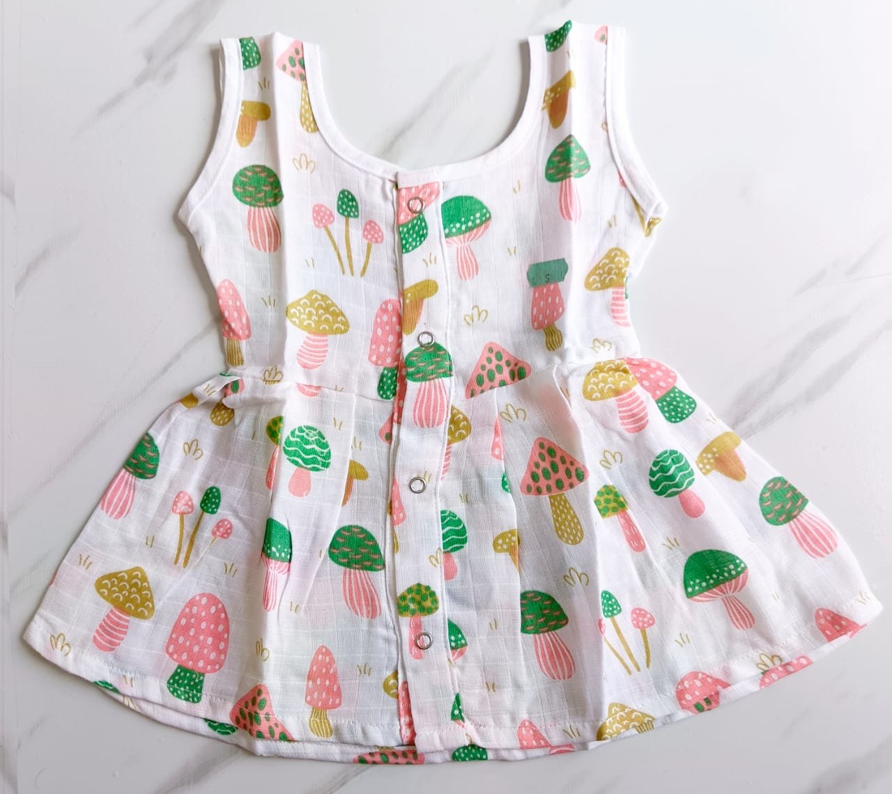 Muslin Hip Cut Frocks - Mushroom Print, 0 - 3 M image