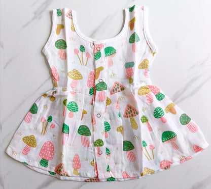 Muslin Hip Cut Frocks - Mushroom Print, 0 - 3 M image