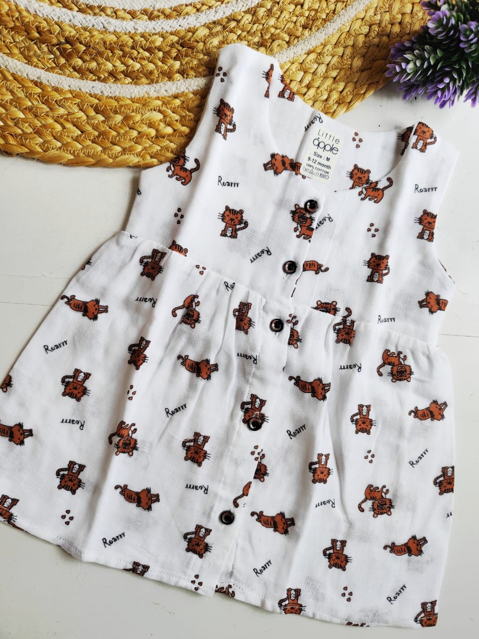 Printed Muslin Frock - Cat Print image 0
