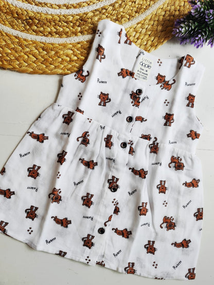Printed Muslin Frock - Cat Print image 0