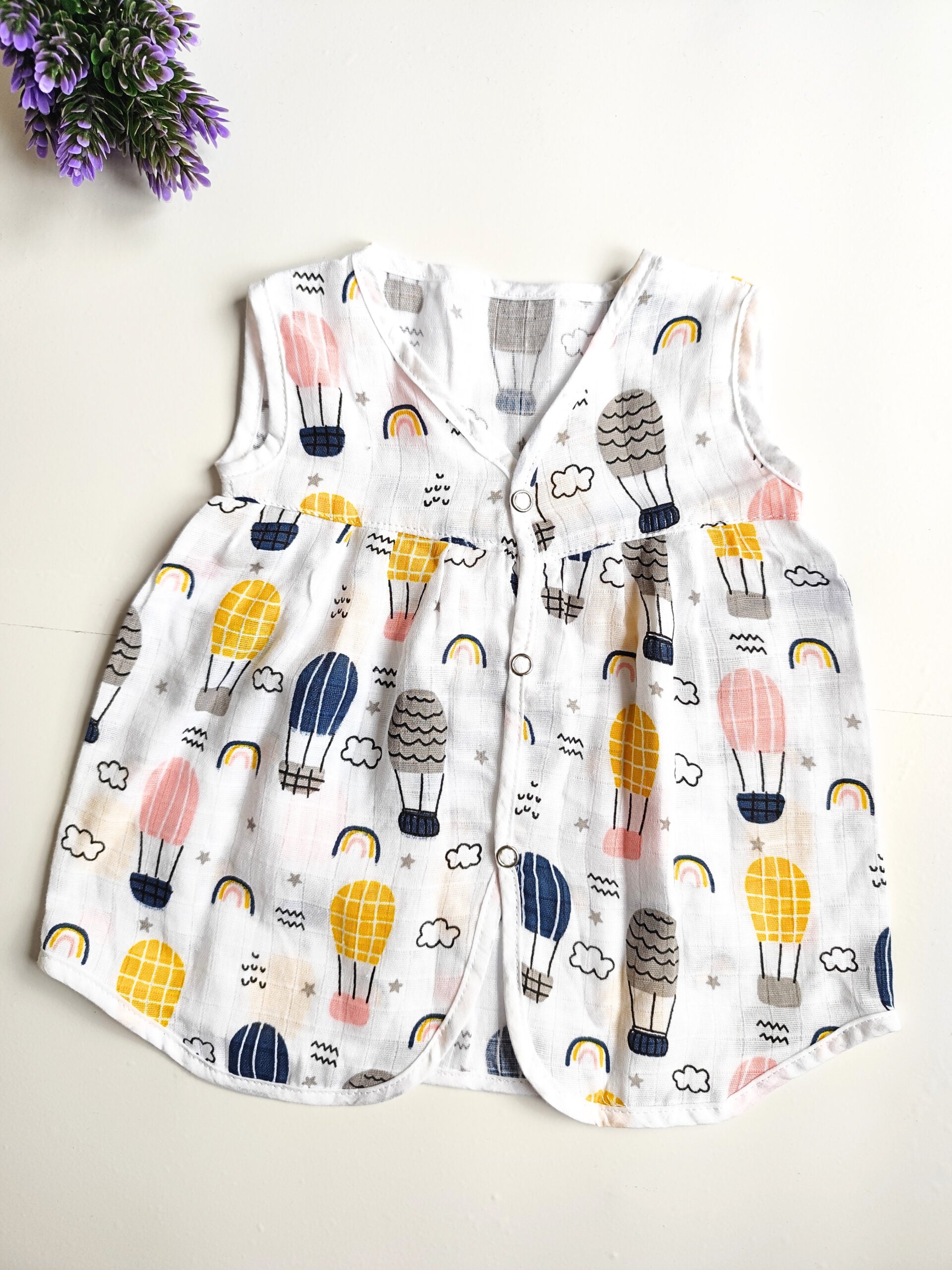 Muslin Chest Cut Frocks - Parachute Print, 3 - 6 M image