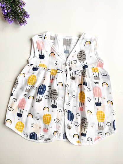 Muslin Chest Cut Frocks - Parachute Print, 3 - 6 M image