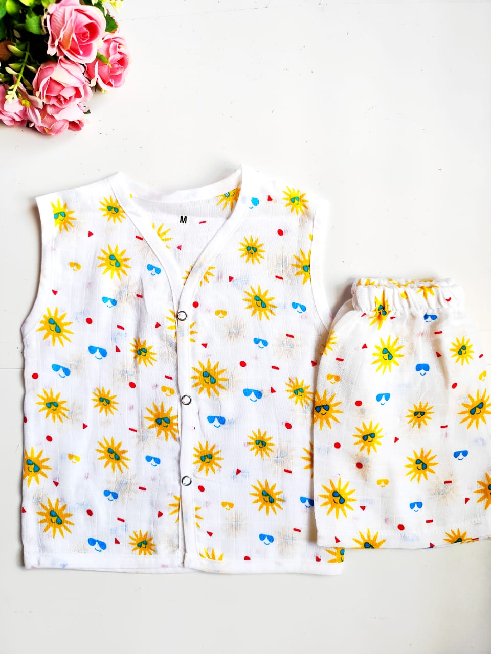 Muslin White Co-Ord Sets - Sun Print image 0