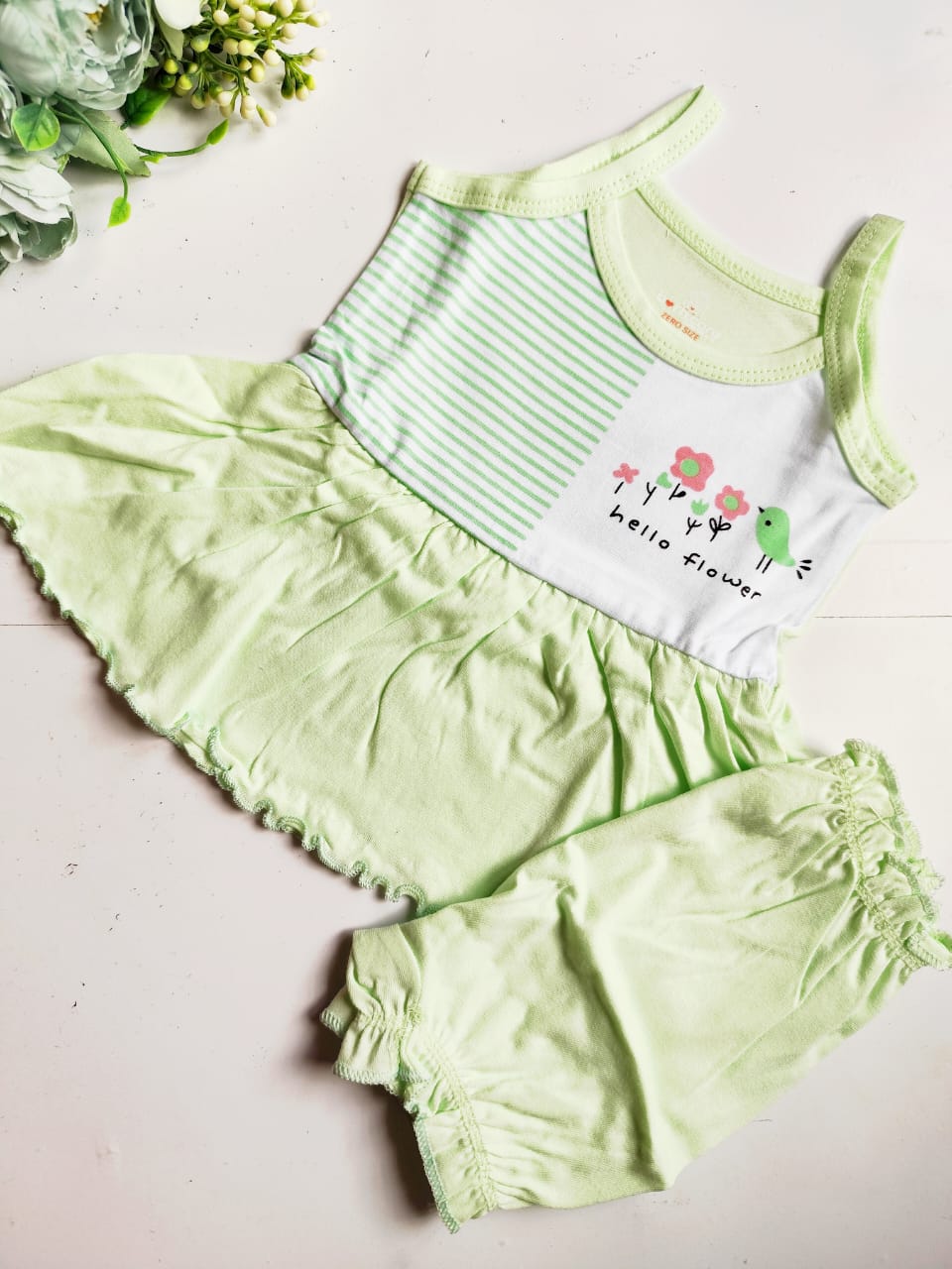Sleeveless Cotton Frock - Hello Flower Print (0 - 3 Months) image 4