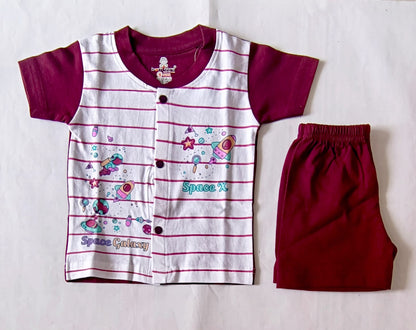 T Shirt with Trousers Set - Stripes Print - Maroon, 6 - 12 M image