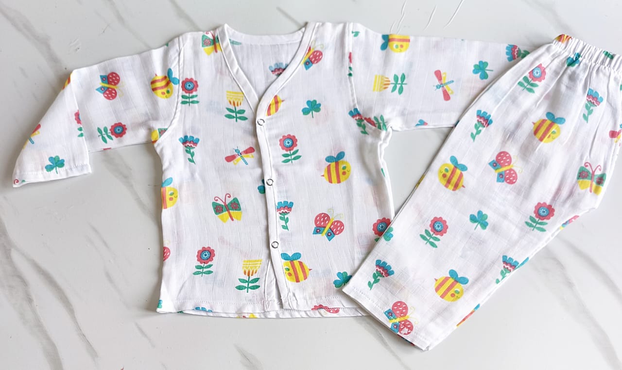 Muslin Night Suit - Bee & Butterfly Print image 0